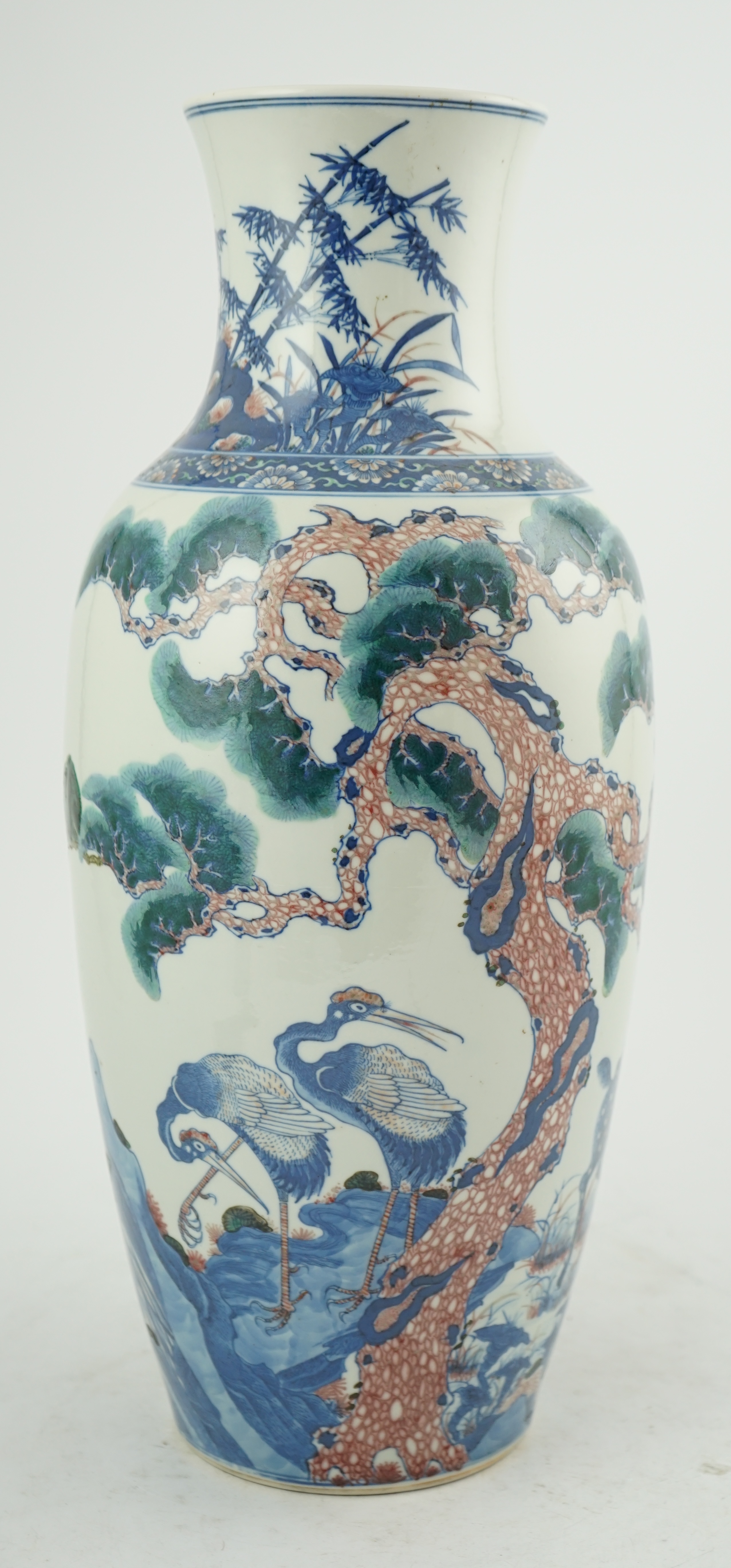 An unusual Chinese underglaze blue and copper red ‘longevity’ vase, 19th century